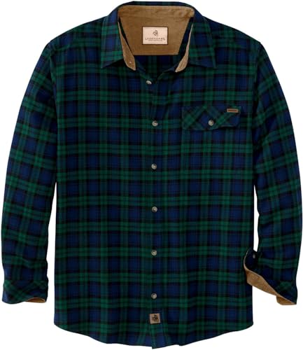 Legendary Whitetails Men's Buck Camp Flannel, Long Sleeve Plaid Button Down Casual Shirt, Corduroy Cuffs