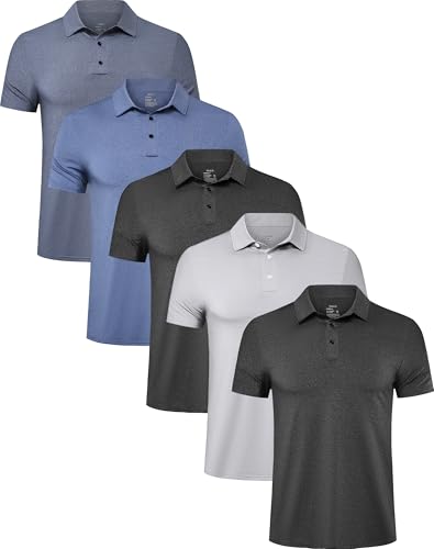 TELALEO 4/5 Pack Mens Polo Shirts Quick Dry Short Sleeve Golf T Shirt Performance Moisture Wicking Casual Workout