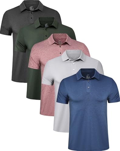 TELALEO 4/5 Pack Mens Polo Shirts Quick Dry Short Sleeve Golf T Shirt Performance Moisture Wicking Casual Workout