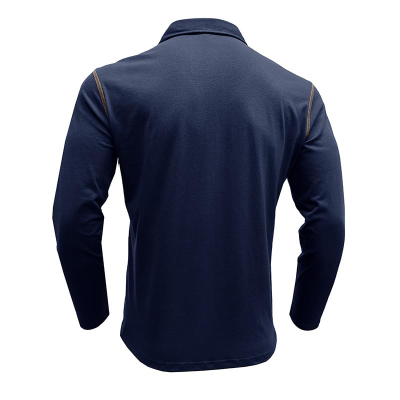 Men's Casual Polo Shirts Classic Long Sleeve Basic Button T-Shirt Lightweight Cotton Golf Tops with Pocket