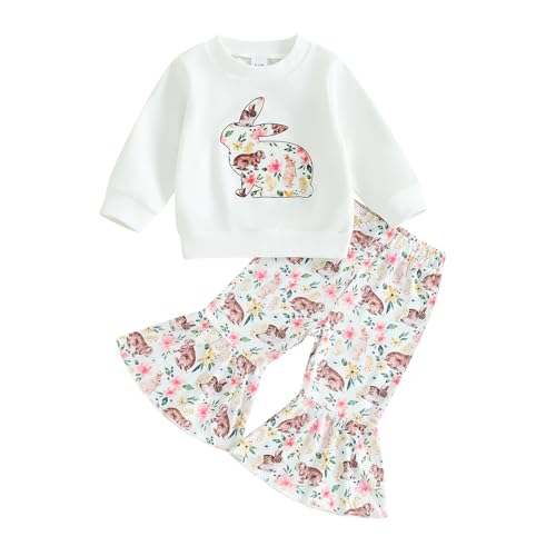 Toddler Kids Girls Clothes Sets Cow Print Long Sleeve Sweatshirt Pullover Flare Pants 2Pcs Fall Winter Outfits