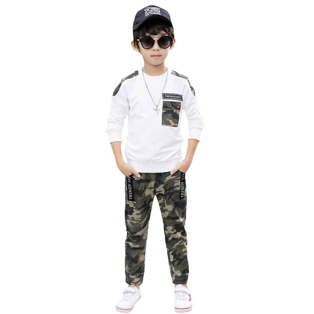 lontakids Boys 2 Pieces Set Long Sleeve Tops + Camouflage Pants Outfits Boys Clothes Set