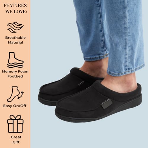 Dearfoams Mens Indoor/Outdoor Breathable Memory Foam Brendan Clog House Shoe Slipper with Wide Widths