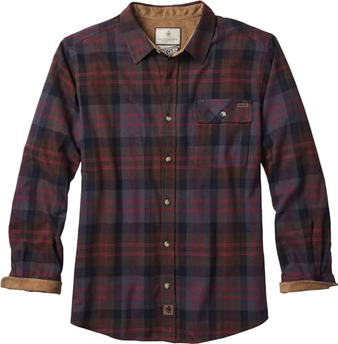 Legendary Whitetails Men's Buck Camp Flannel, Long Sleeve Plaid Button Down Casual Shirt, Corduroy Cuffs