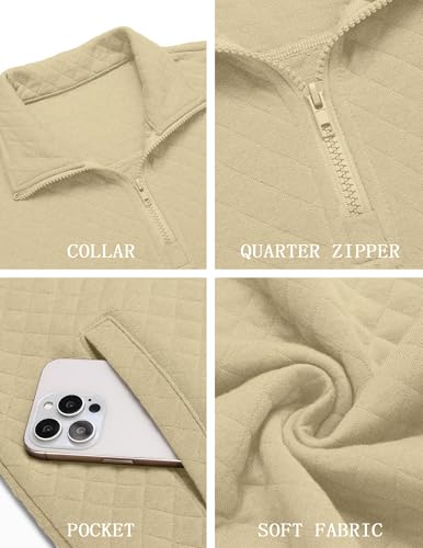 COOFANDY Mens Quarter Zip Pullover Quilted Sweatshirt Knit Long Sleeve Mock Neck Sweater Polo with Pocket