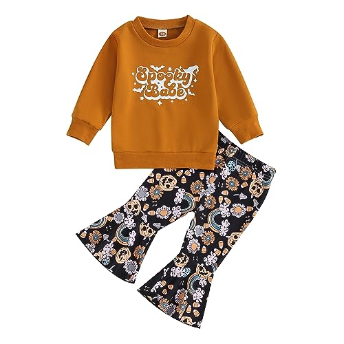 Toddler Kids Girls Clothes Sets Cow Print Long Sleeve Sweatshirt Pullover Flare Pants 2Pcs Fall Winter Outfits