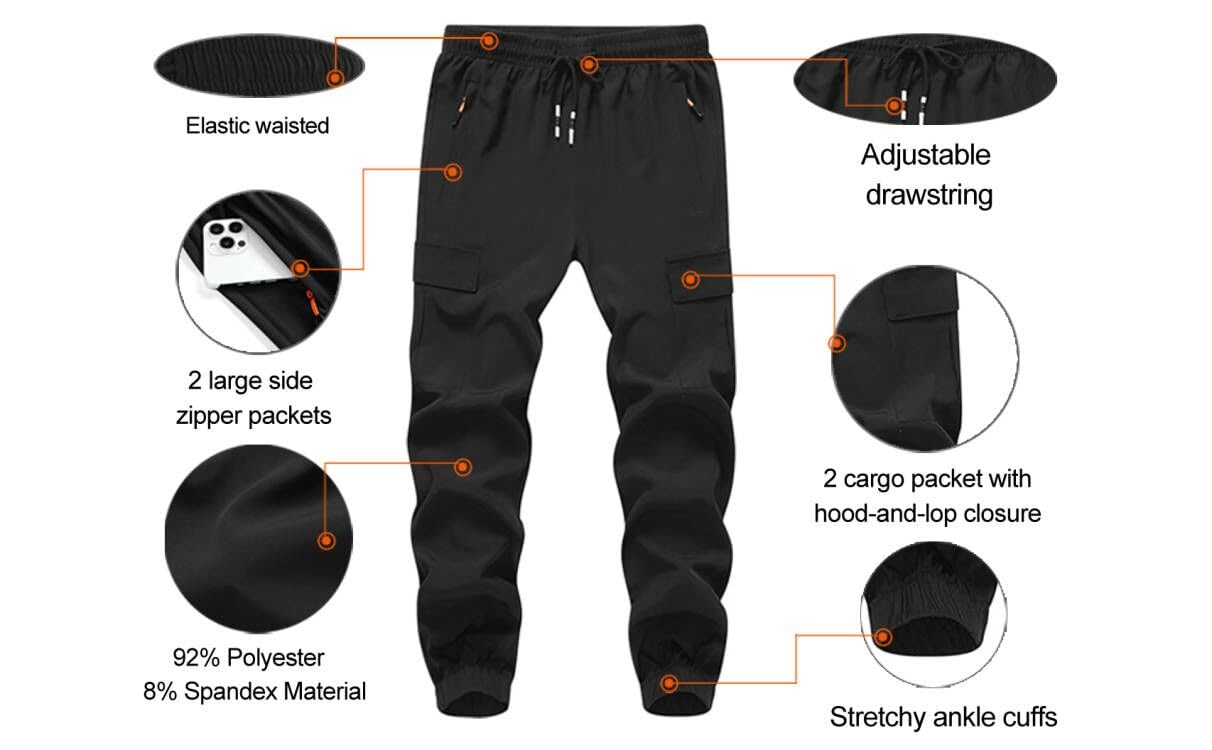 Boy's Cargo Joggers Pants Youth Quick Dry Hiking Lightweight Pants for Sports Outdoor with Zipper Pockets