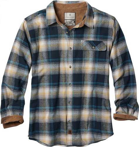 Legendary Whitetails Men's Buck Camp Flannel, Long Sleeve Plaid Button Down Casual Shirt, Corduroy Cuffs