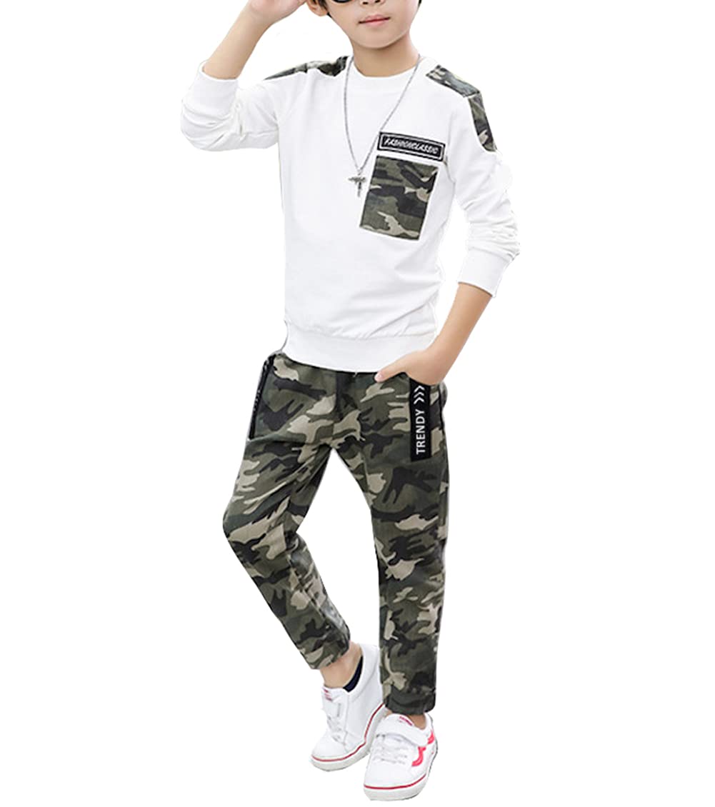 lontakids Boys 2 Pieces Set Long Sleeve Tops + Camouflage Pants Outfits Boys Clothes Set