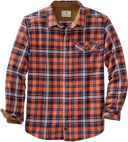 Legendary Whitetails Men's Buck Camp Flannel, Long Sleeve Plaid Button Down Casual Shirt, Corduroy Cuffs