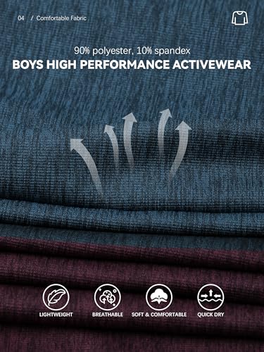 HXP 4 Pack Boys Long Sleeve Shirts Dry Fit Athletic T Shirts Boys' Activewear Quick-Dry Clothes Tees for Youth Teens