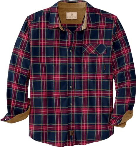 Legendary Whitetails Men's Buck Camp Flannel, Long Sleeve Plaid Button Down Casual Shirt, Corduroy Cuffs