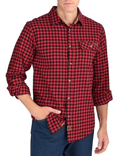 Legendary Whitetails Men's Buck Camp Flannel, Long Sleeve Plaid Button Down Casual Shirt, Corduroy Cuffs