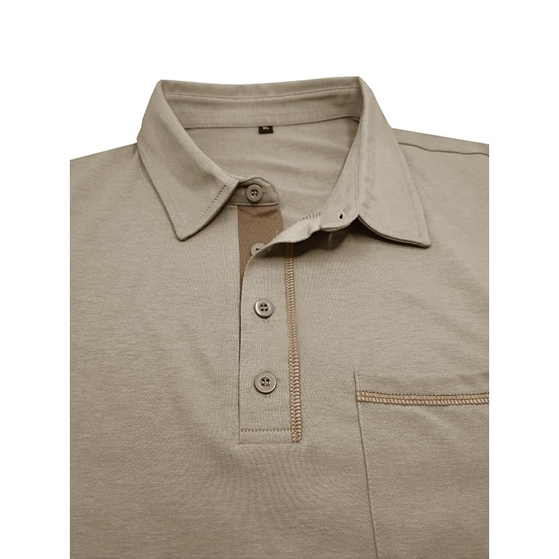 Men's Casual Polo Shirts Classic Long Sleeve Basic Button T-Shirt Lightweight Cotton Golf Tops with Pocket