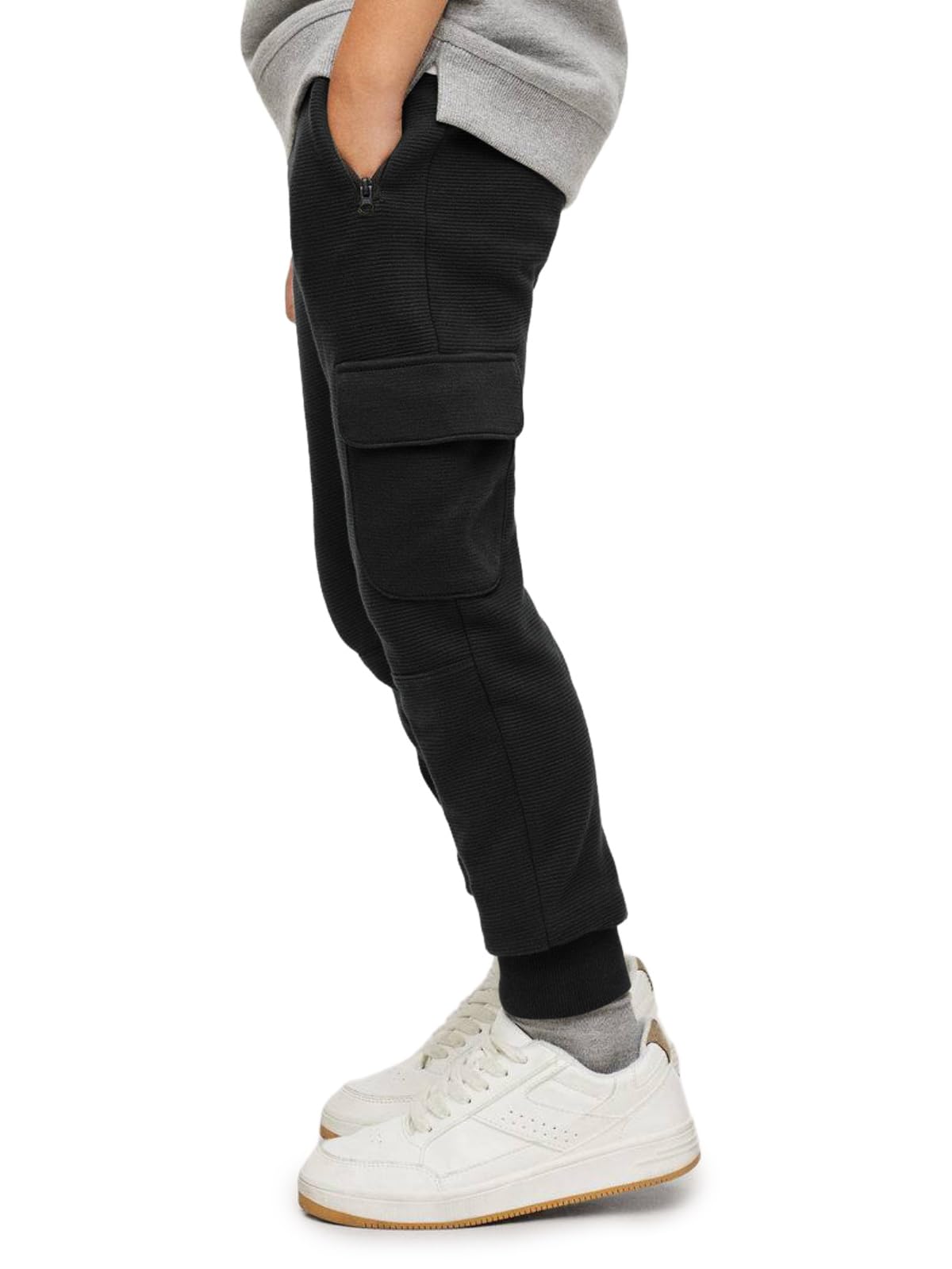 Boys Cargo Sweatpants Kids Casual Drawstring Waist Joggers Soft Knitted Active Pants 5-14 Years