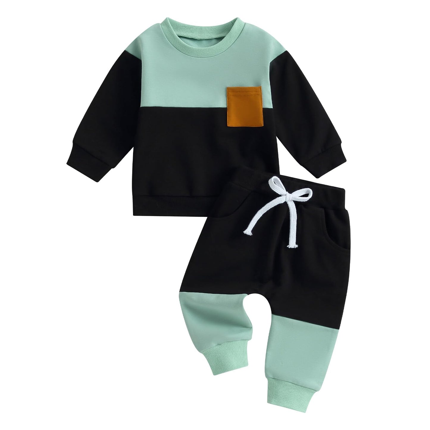 Kupretty Toddler Baby Boy Fall Winter Clothes Color Block Long Sleeve Sweatshirt Pullover Tops + Joggers Pants Outfit Set