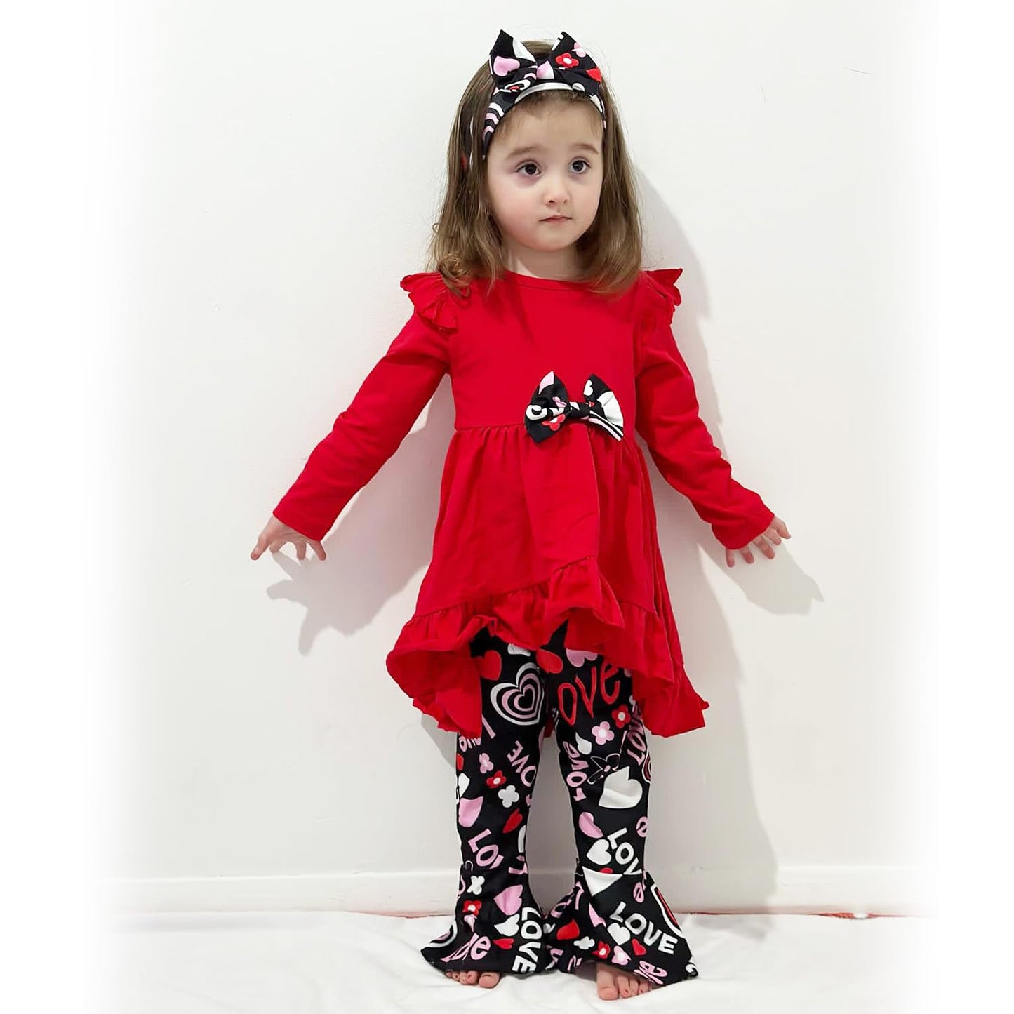 HINTINA Toddler little Girl Bell Bottoms Tunic Floral Outfits Ruffle Long Sleeve Fall Winter Clothes Set