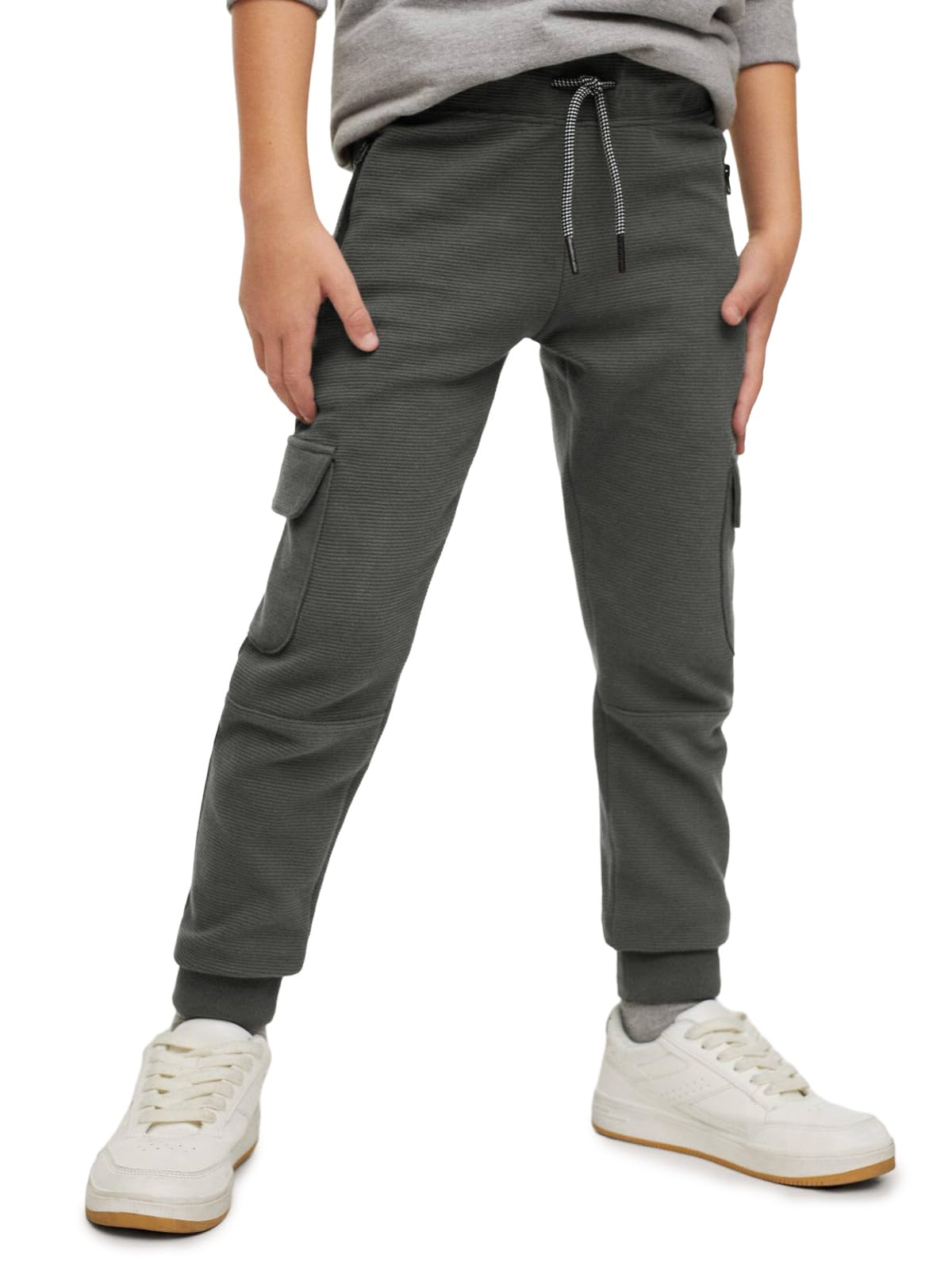 Boys Cargo Sweatpants Kids Casual Drawstring Waist Joggers Soft Knitted Active Pants 5-14 Years