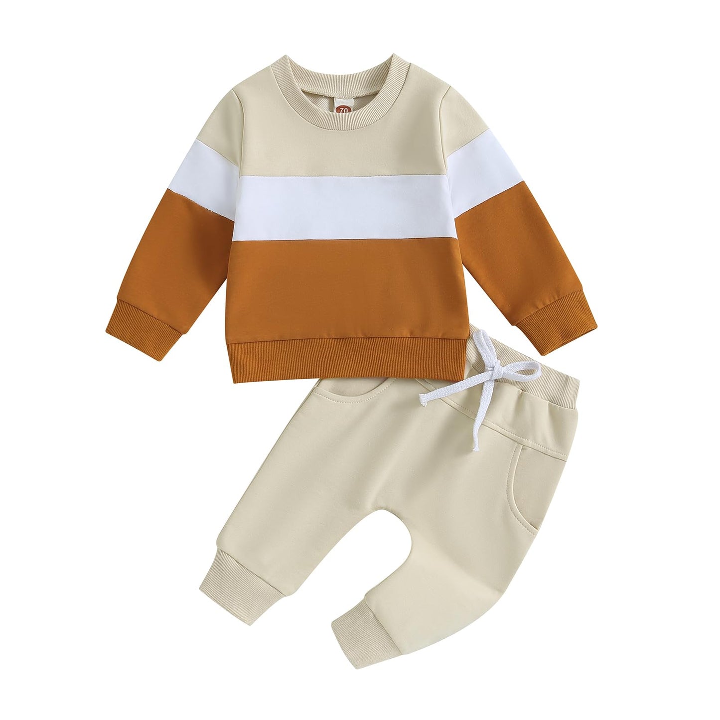 Kupretty Toddler Baby Boy Fall Winter Clothes Color Block Long Sleeve Sweatshirt Pullover Tops + Joggers Pants Outfit Set