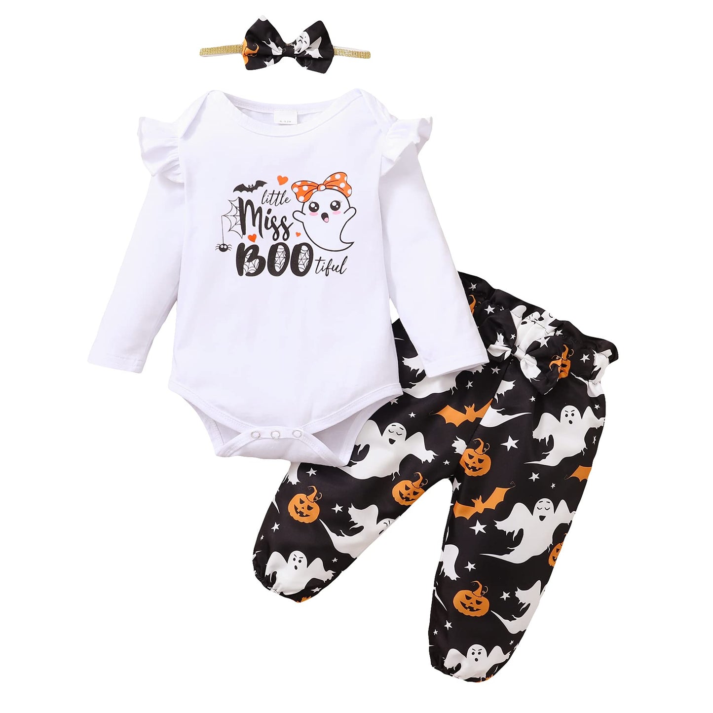 DISAUR Baby Girls Clothes Newborn Infant Baby Girls Outfit Long Sleeve Ruffle Romper Floral Pants Headband Sets 0-18 Months