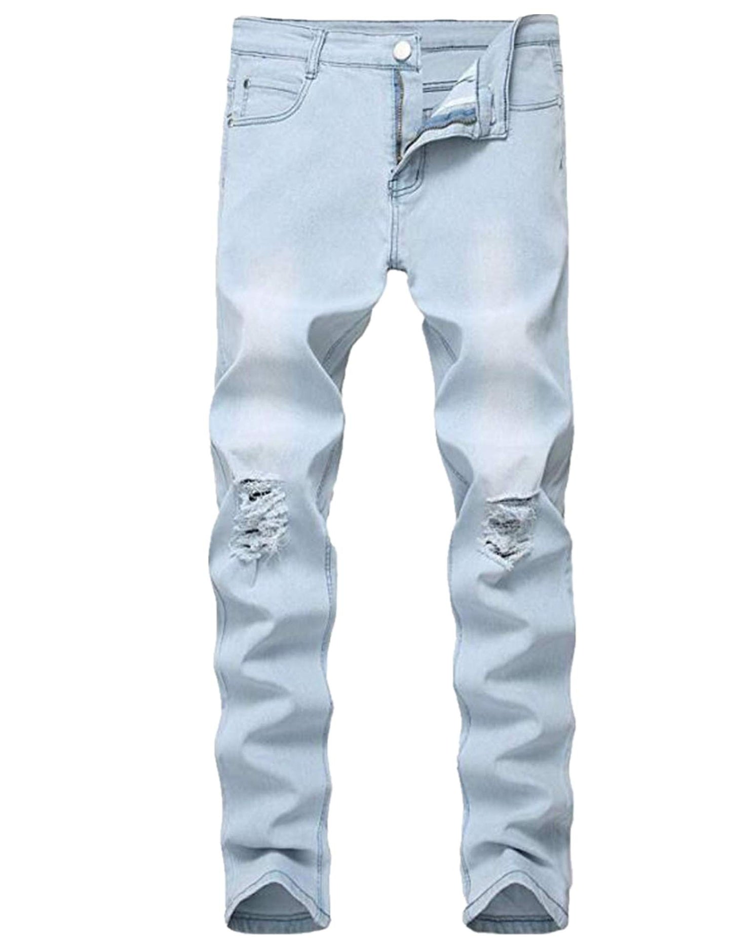 Boy's Skinny Fit Ripped Destroyed Distressed Stretch Slim Jeans Pants