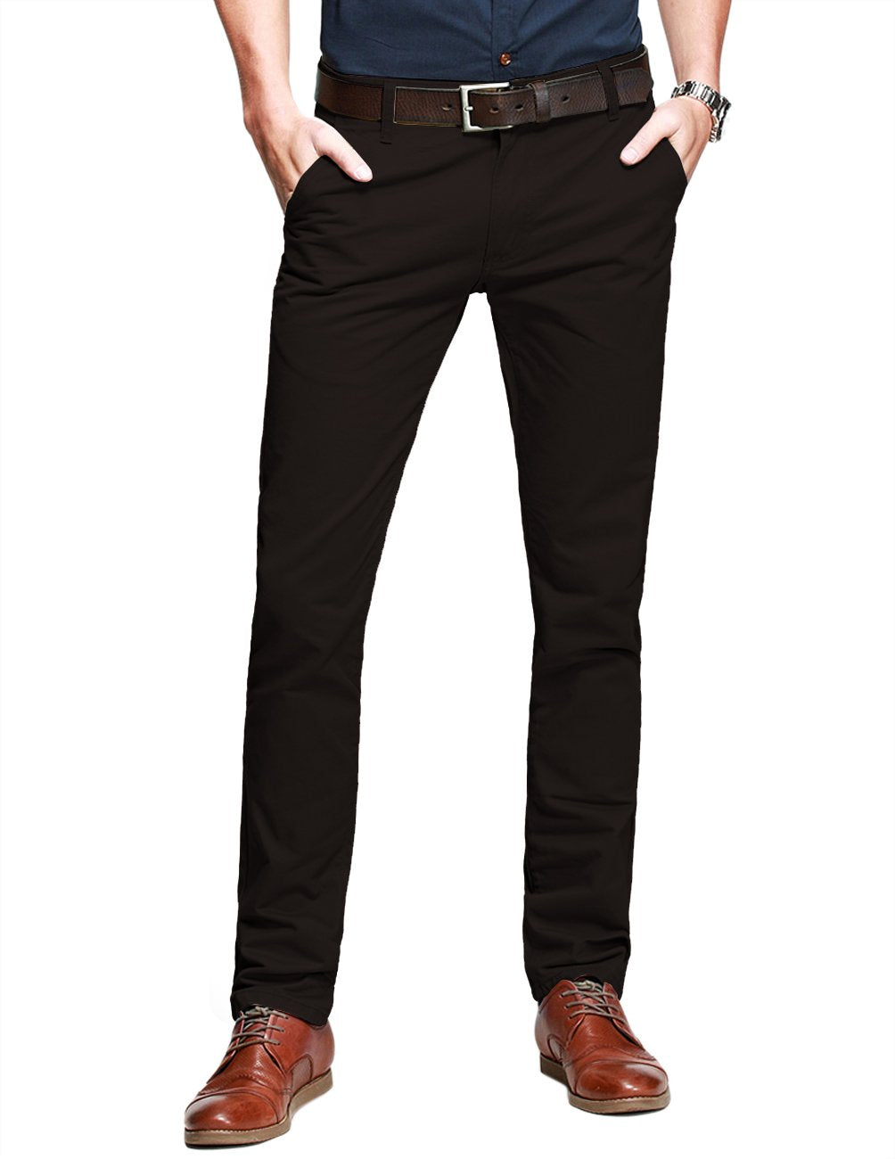 Match Mens Slim Tapered Flat Front Casual Pants