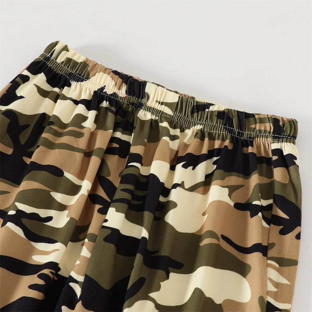 Boys 2 Piece Outfits Color Block Clothes Short Sleeve T Shirt and Camouflage Pants Summer Clothing Sets