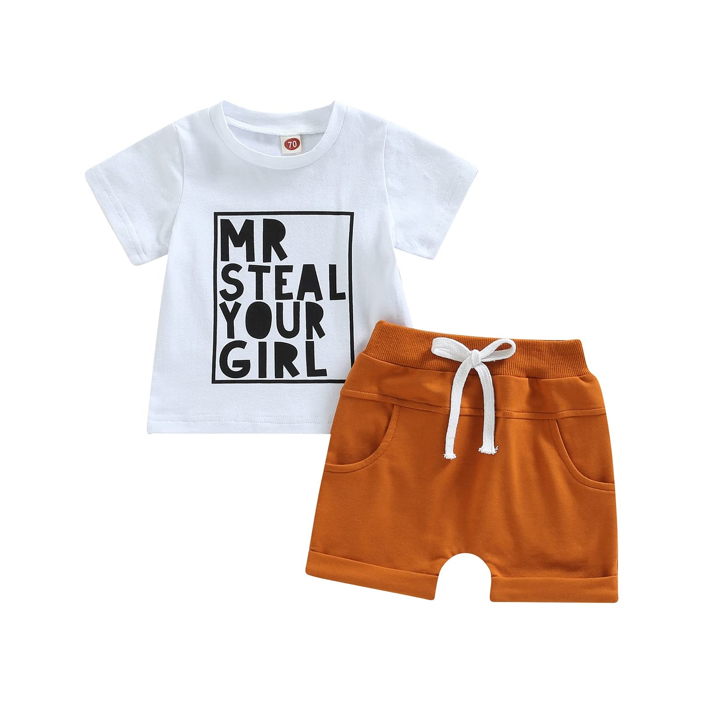 Toddler Baby Boy Summer Clothes Short Sleeve Letter Print Stripe T-Shirt with Elastic Waist Shorts Set Summer Outfit