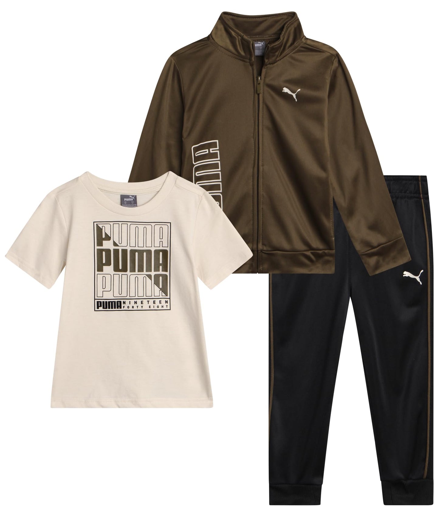 PUMA Toddler Boys Pants Set - 3 Piece Athletic T-Shirt, Zip Up Jacket, Jogger Pants - Boys Activewear Tricot Jogset (12M-4T)