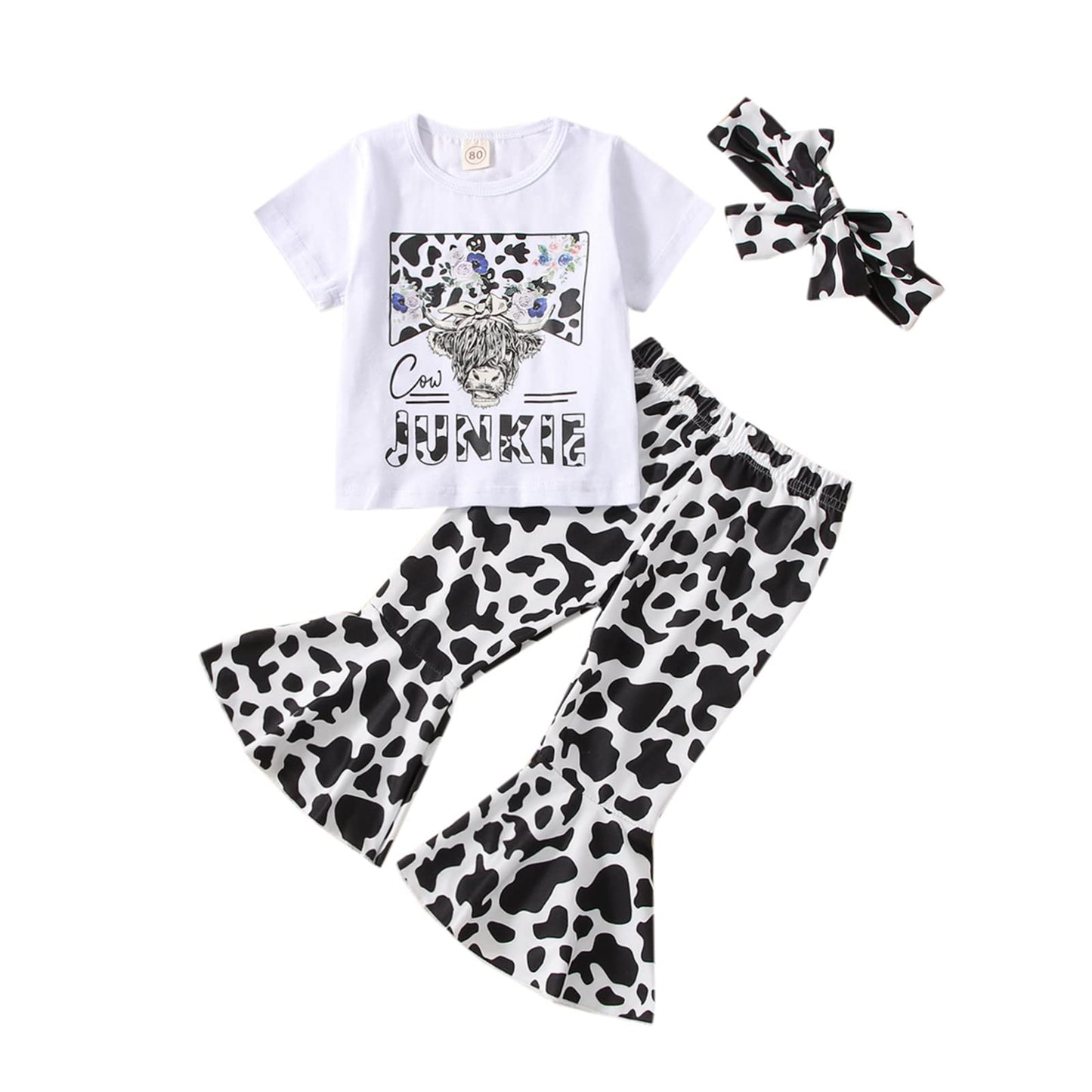 Toddler Kids Girls Clothes Sets Cow Print Long Sleeve Sweatshirt Pullover Flare Pants 2Pcs Fall Winter Outfits