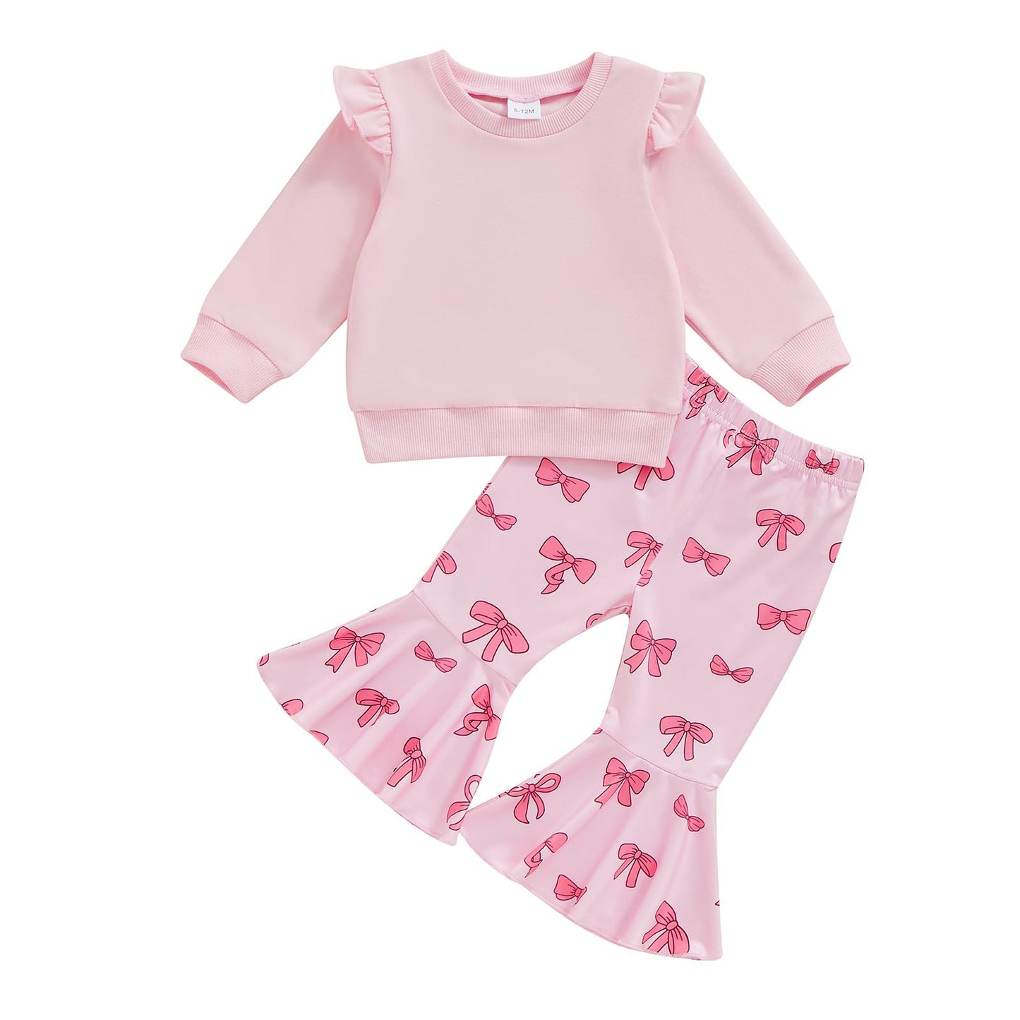 Toddler Infant Baby Girl Clothes Warm Fall Winter Outfits Solid Fly Sleeve Sweatshirt Bow Bell Bottoms Pants