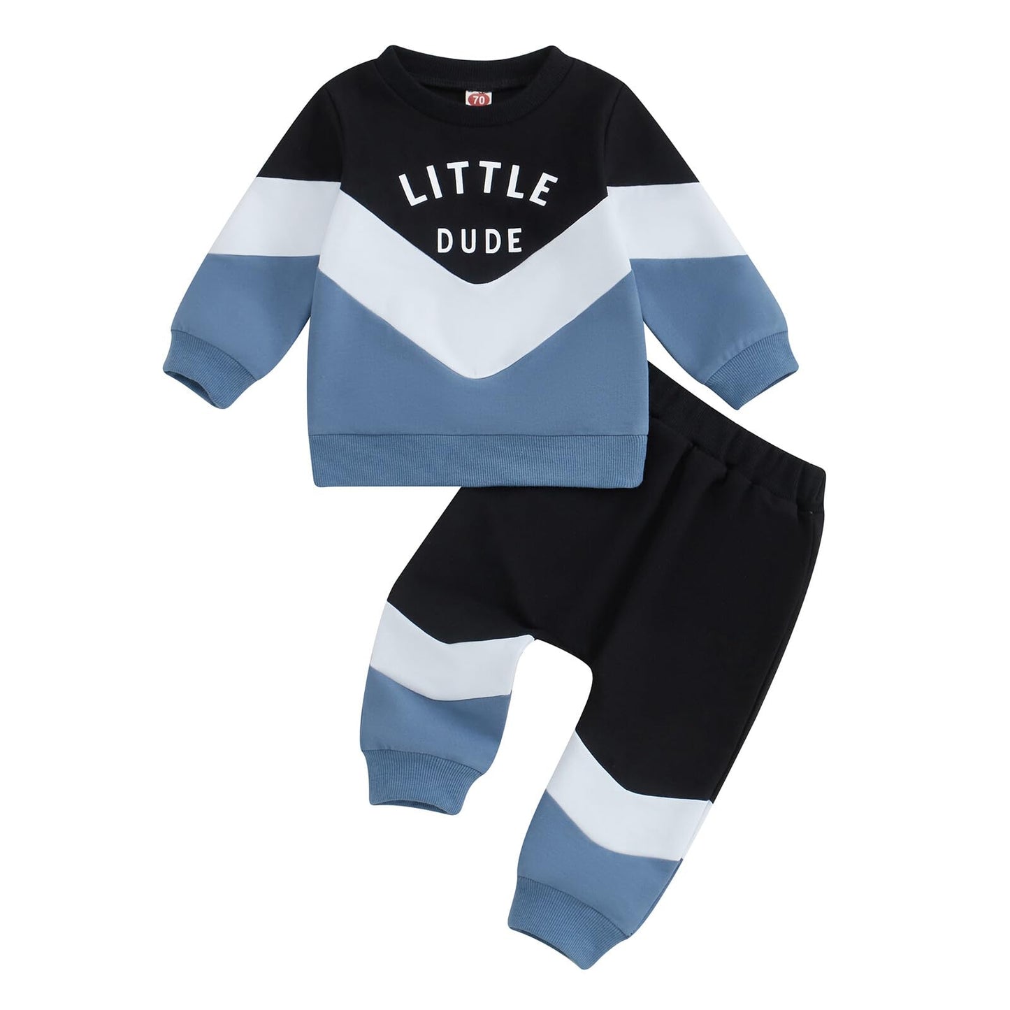 Kupretty Toddler Baby Boy Fall Winter Clothes Color Block Long Sleeve Sweatshirt Pullover Tops + Joggers Pants Outfit Set