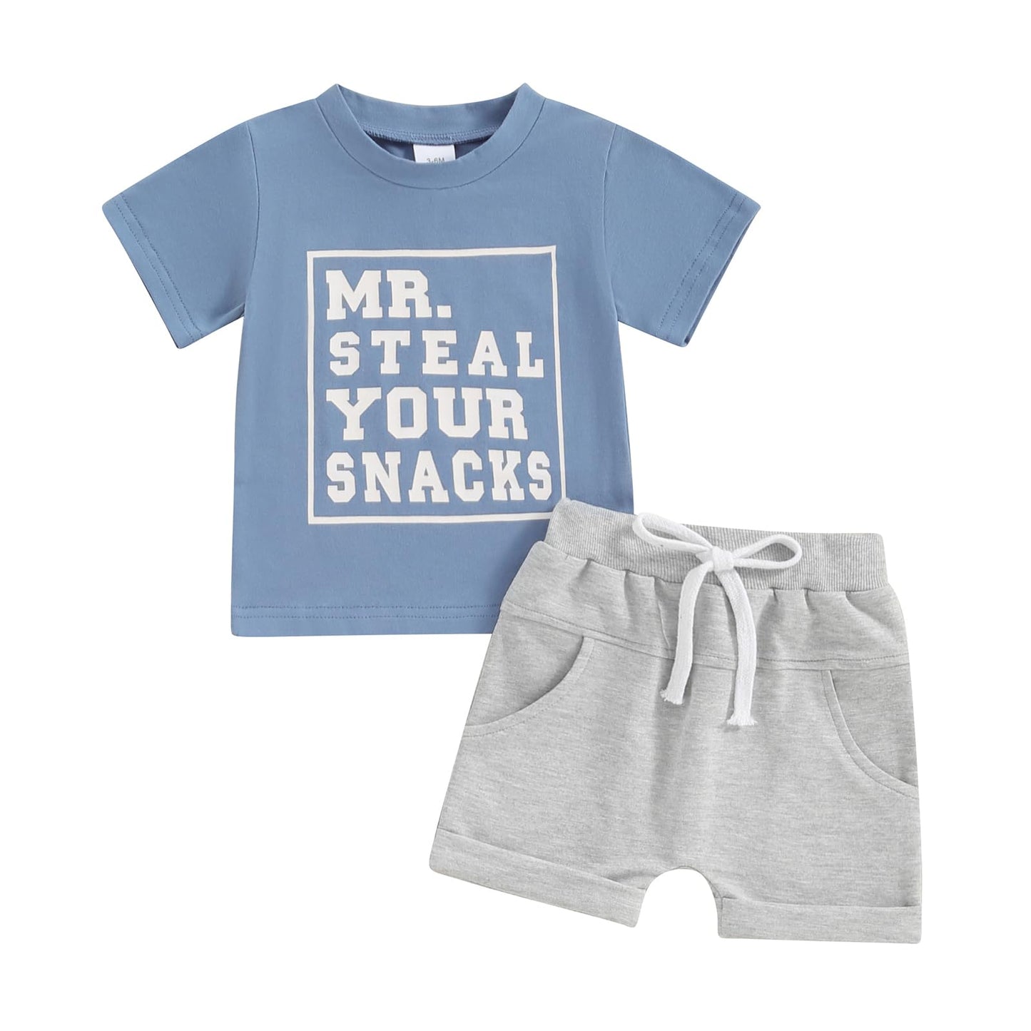 Toddler Baby Boy Summer Clothes Short Sleeve Letter Print Stripe T-Shirt with Elastic Waist Shorts Set Summer Outfit