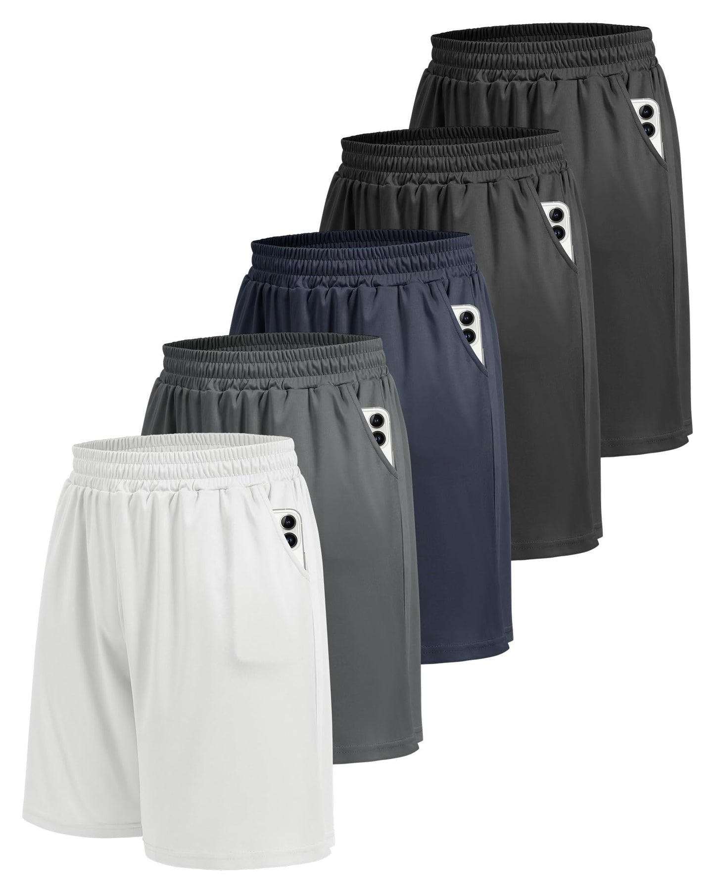 5 Pack Athletic Gym Mens Shorts - Workout Black Quick Dry Basketball Shorts with Pockets for Running Casual Activewear