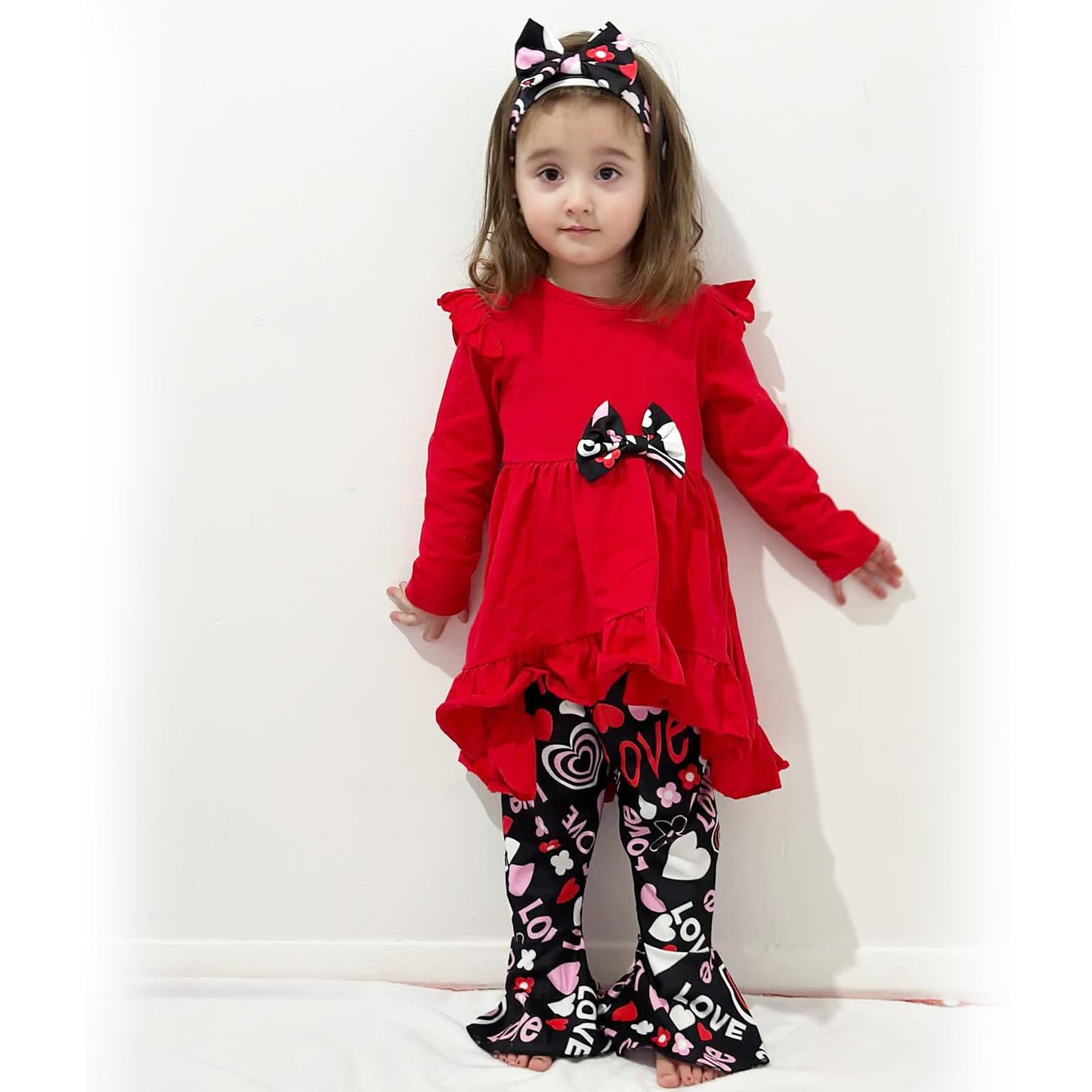 HINTINA Toddler little Girl Bell Bottoms Tunic Floral Outfits Ruffle Long Sleeve Fall Winter Clothes Set