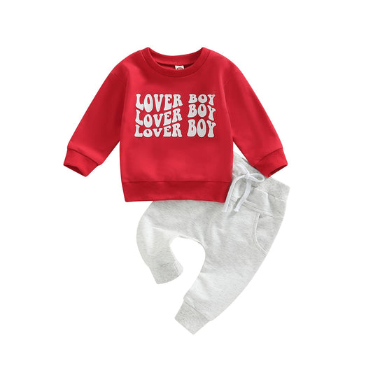 Toddler Baby Boy Clothes Solid Color Long Sleeve Crewneck Sweatshirt Top Casual Pants Set 2Pcs Fall Winter Outfits