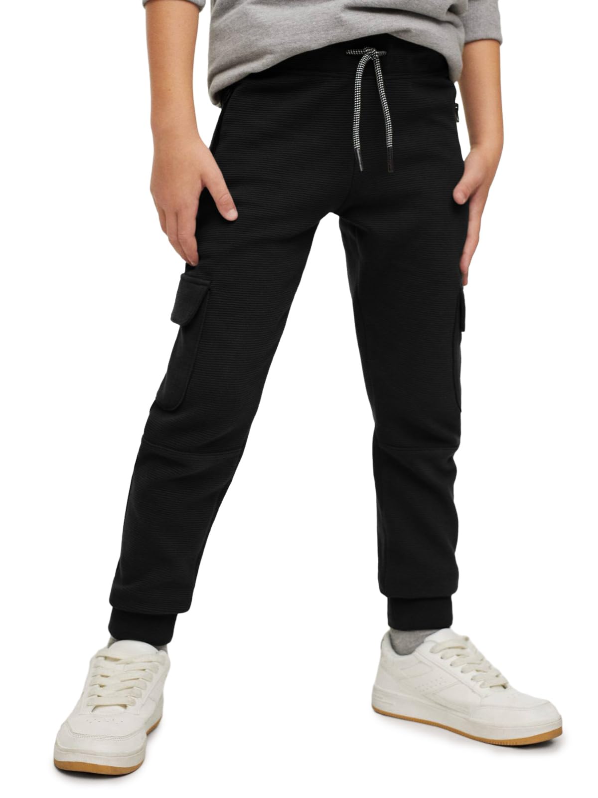 Boys Cargo Sweatpants Kids Casual Drawstring Waist Joggers Soft Knitted Active Pants 5-14 Years