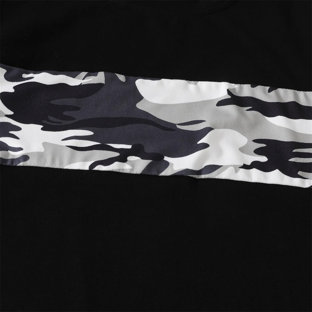 Boys 2 Piece Outfits Color Block Clothes Short Sleeve T Shirt and Camouflage Pants Summer Clothing Sets