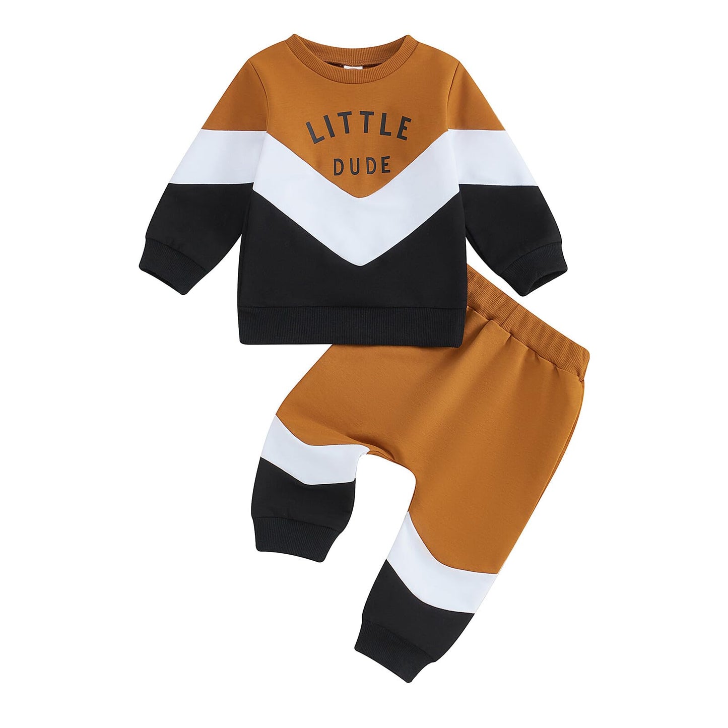 Kupretty Toddler Baby Boy Fall Winter Clothes Color Block Long Sleeve Sweatshirt Pullover Tops + Joggers Pants Outfit Set