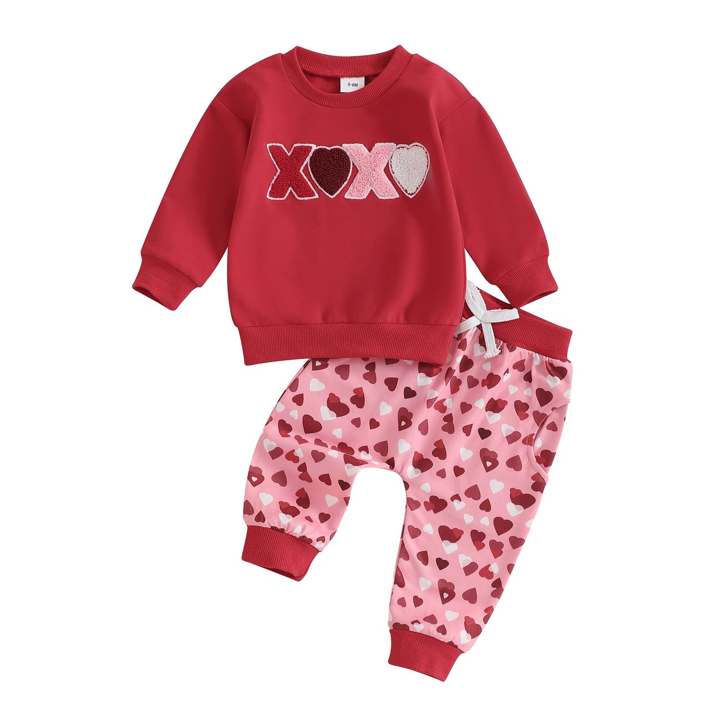 BeQeuewll Baby Girl Valentines Outfit Long Sleeve Heart Print Sweatshirt Jogger Pants 2Pcs Baby Girls Valentine Clothes