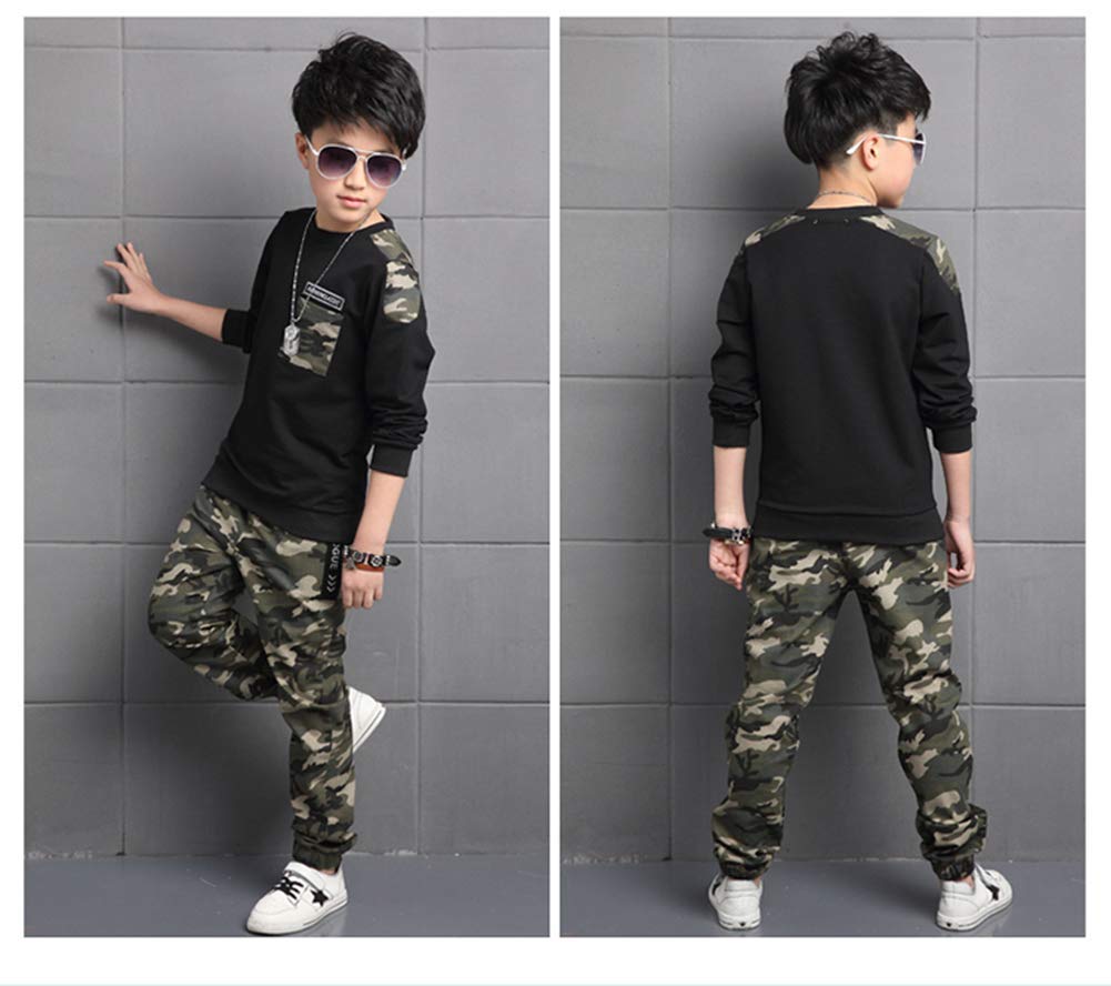 lontakids Boys 2 Pieces Set Long Sleeve Tops + Camouflage Pants Outfits Boys Clothes Set