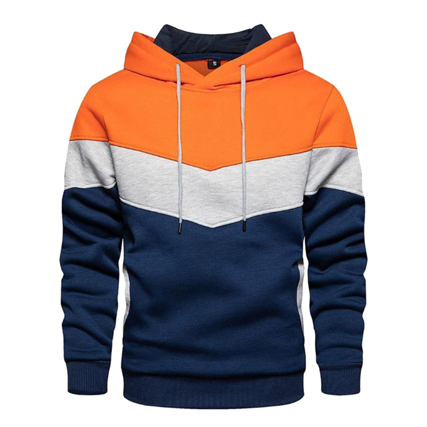 Sweatshirts for Men Trendy Color Block Hoodies Fleece Long Sleeve Hooded Pullover Casual Patchwork Tops with Pocket