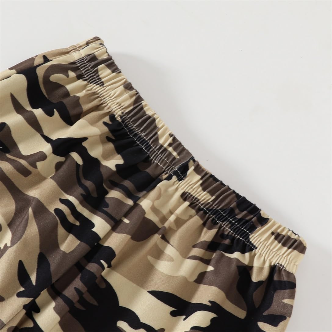 Boys 2 Piece Outfits Color Block Clothes Short Sleeve T Shirt and Camouflage Pants Summer Clothing Sets