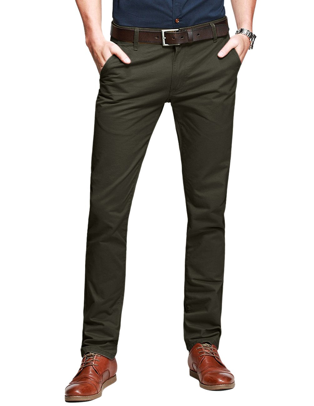 Match Mens Slim Tapered Flat Front Casual Pants