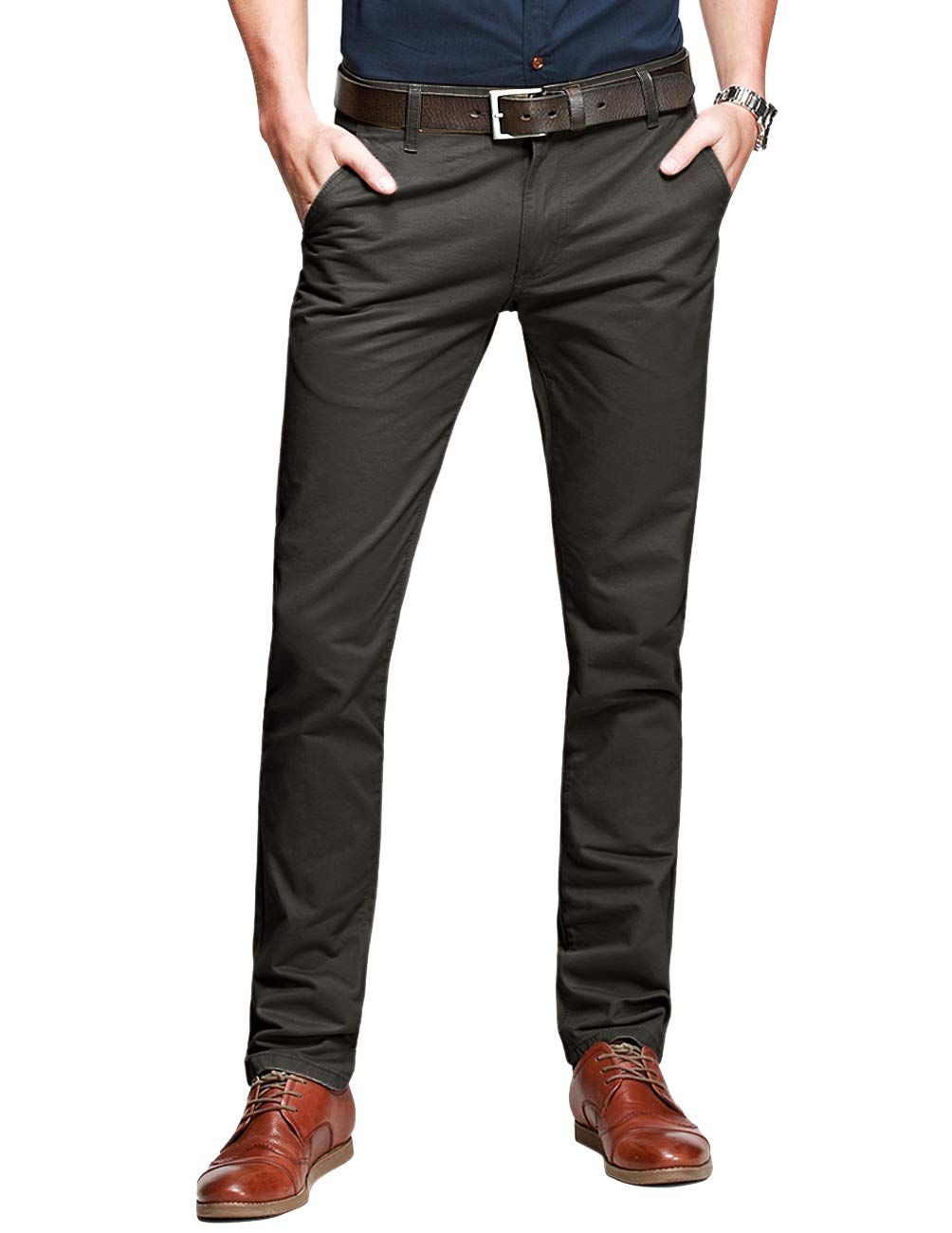 Match Mens Slim Tapered Flat Front Casual Pants