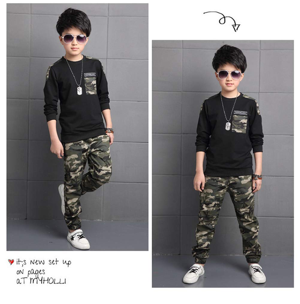 lontakids Boys 2 Pieces Set Long Sleeve Tops + Camouflage Pants Outfits Boys Clothes Set