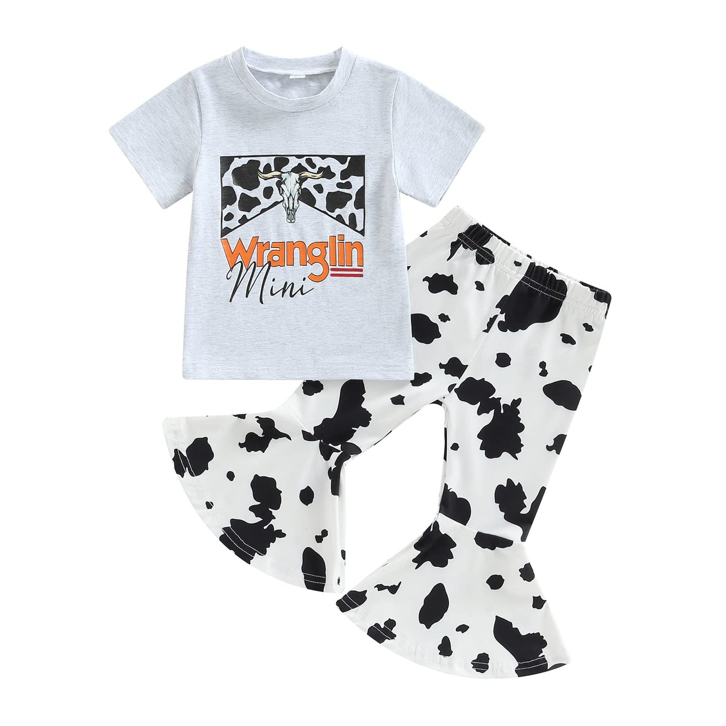 Toddler Kids Girls Clothes Sets Cow Print Long Sleeve Sweatshirt Pullover Flare Pants 2Pcs Fall Winter Outfits