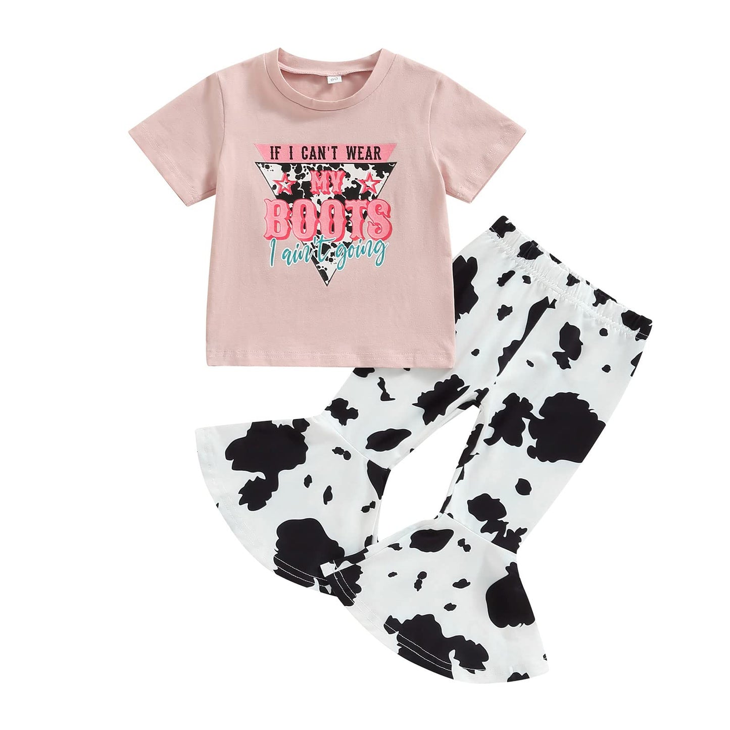 Toddler Kids Girls Clothes Sets Cow Print Long Sleeve Sweatshirt Pullover Flare Pants 2Pcs Fall Winter Outfits