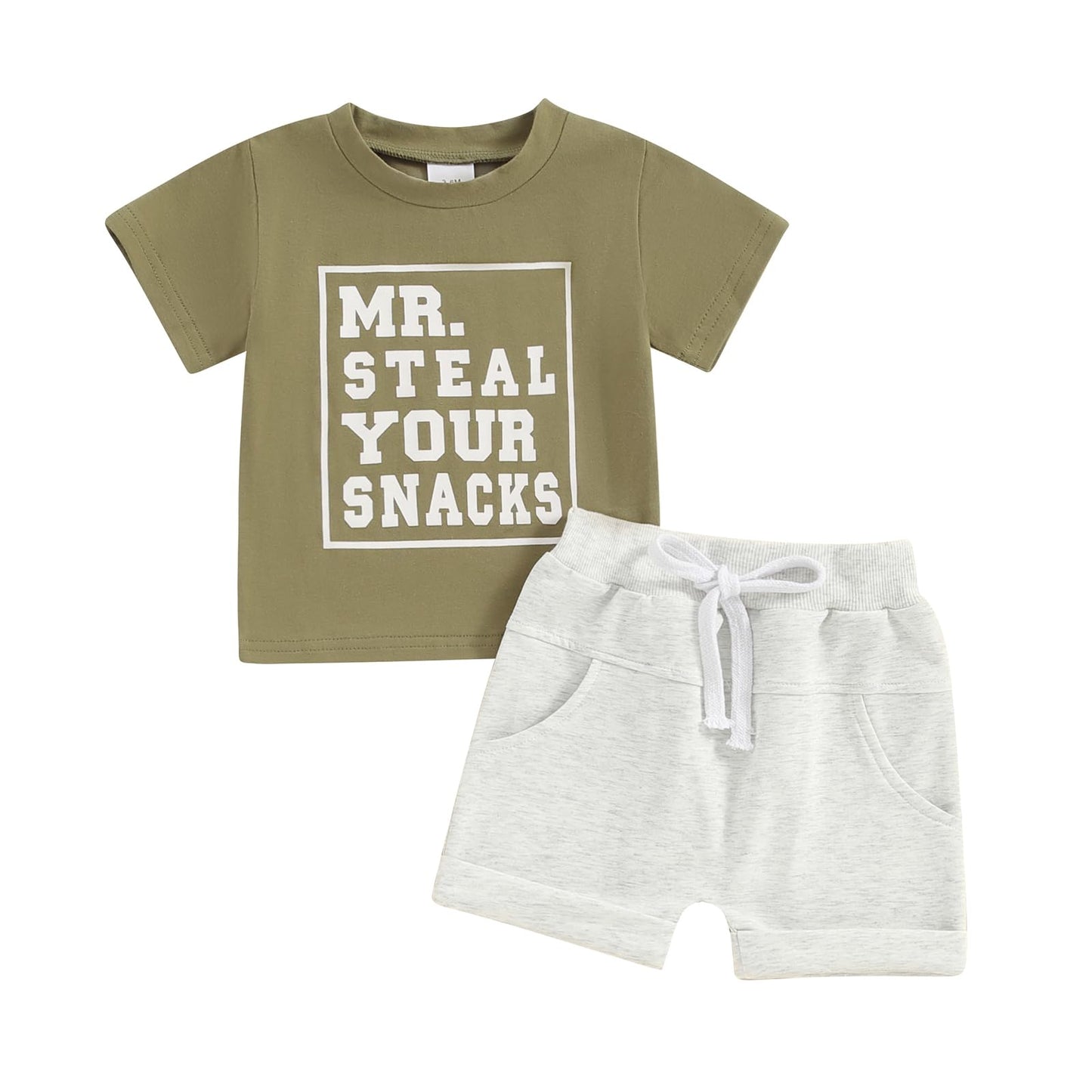 Toddler Baby Boy Summer Clothes Short Sleeve Letter Print Stripe T-Shirt with Elastic Waist Shorts Set Summer Outfit