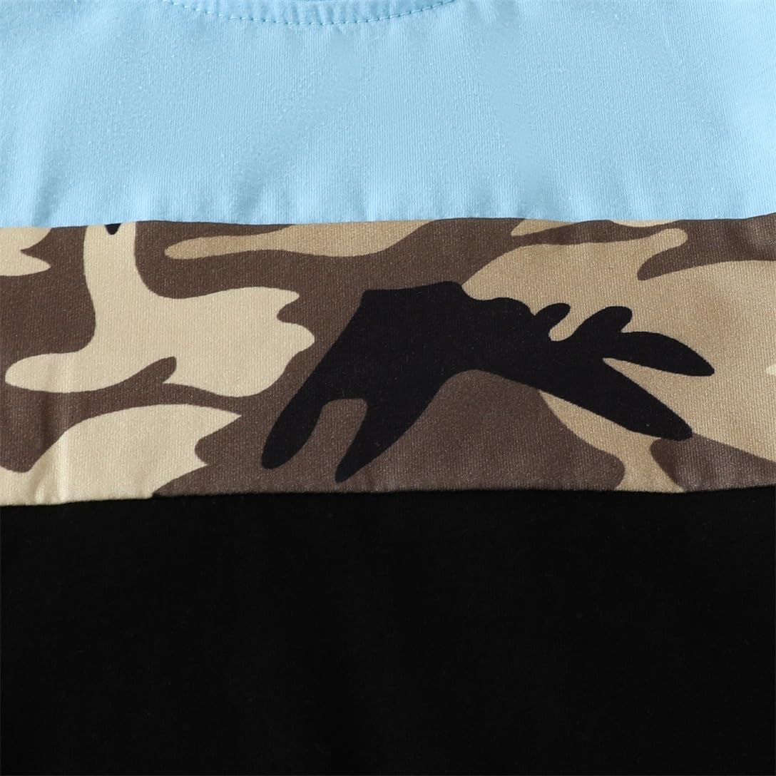 Boys 2 Piece Outfits Color Block Clothes Short Sleeve T Shirt and Camouflage Pants Summer Clothing Sets